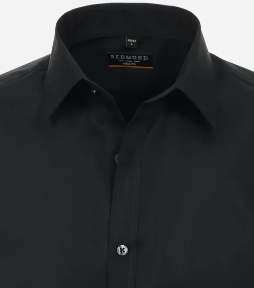 Redmond slim fit overhemd, korte mouw, popeline, zwart