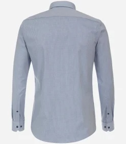 Redmond slim fit overhemd, popeline, blauw met wit mini dessin