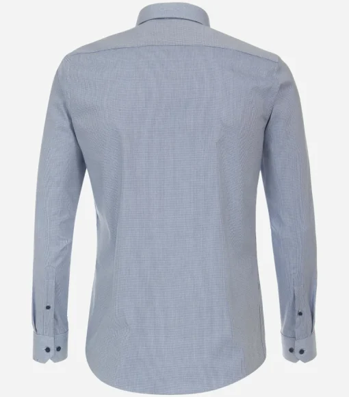 Redmond slim fit overhemd, popeline, blauw met wit mini dessin