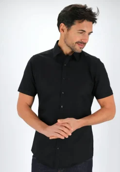Redmond slim fit overhemd, korte mouw, popeline, zwart