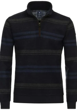 Redmond sweat heren schipperstrui sweatstof, opstaande kraag, blauw dessin (middeldik)