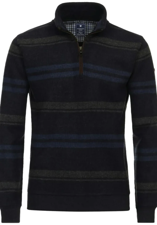 Redmond sweat heren schipperstrui sweatstof, opstaande kraag, blauw dessin (middeldik)
