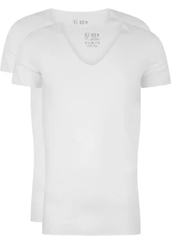 RJ Bodywear Everyday Tilburg T-shirts (2-pack), heren stretch T-shirt diepe V-hals, wit (raw edge)