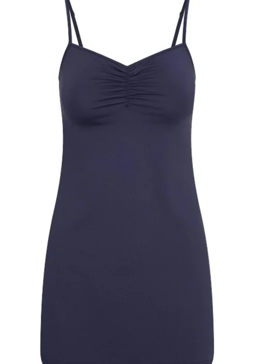 RJ Bodywear Pure Color dames jurk (1-pack), onderjurk met verstelbare bandjes, donkerblauw