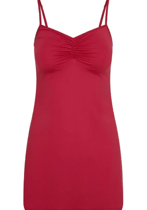 RJ Bodywear Pure Color dames jurk (1-pack), onderjurk met verstelbare bandjes, donkerrood