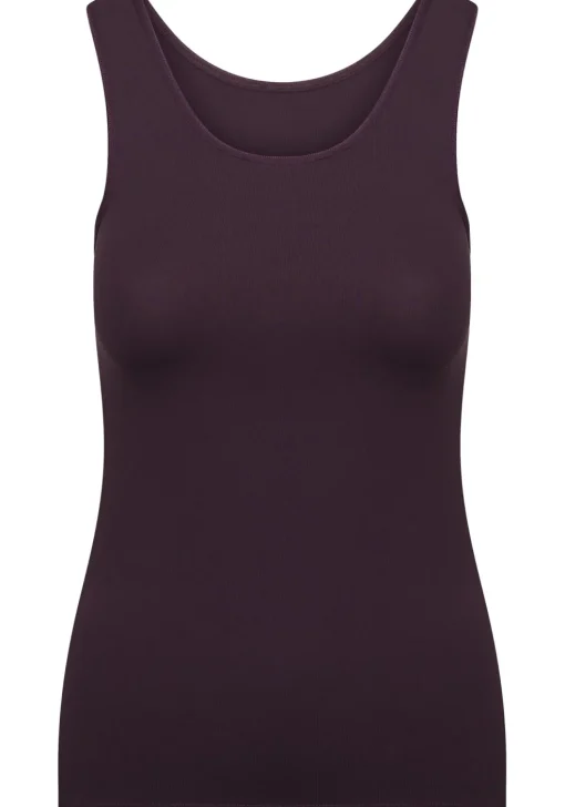 RJ Bodywear Pure Color dames top (1-pack), hemdje met brede banden, aubergine