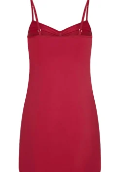 RJ Bodywear Pure Color dames jurk (1-pack), onderjurk met verstelbare bandjes, donkerrood