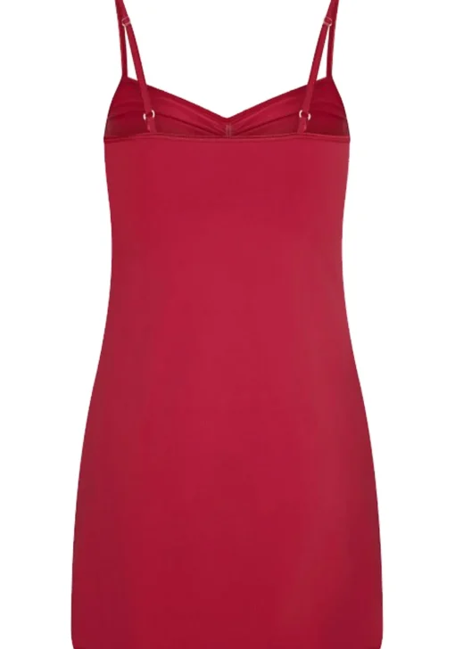 RJ Bodywear Pure Color dames jurk (1-pack), onderjurk met verstelbare bandjes, donkerrood