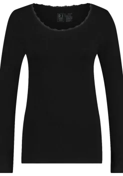 RJ Bodywear Thermo dames shirt lange mouw met kant (1-pack), zwart