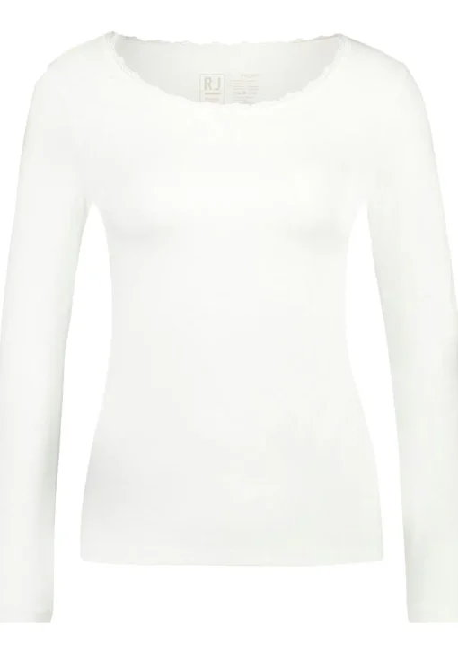 RJ Bodywear Thermo dames shirt lange mouw met kant (1-pack), wolwit