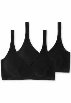 SCHIESSER 95/5 bralette (2-pack), dames bustier met cups biologisch katoen zwart