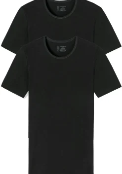 SCHIESSER 95/5 T-shirts (2-pack), O-hals, zwart