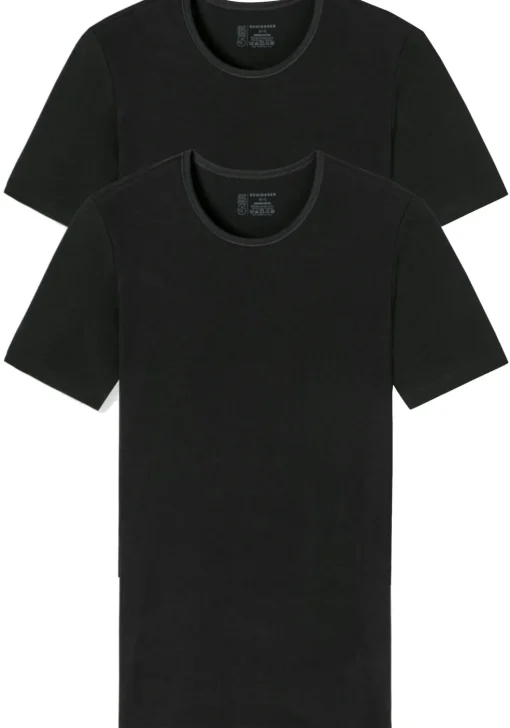 SCHIESSER 95/5 T-shirts (2-pack), O-hals, zwart