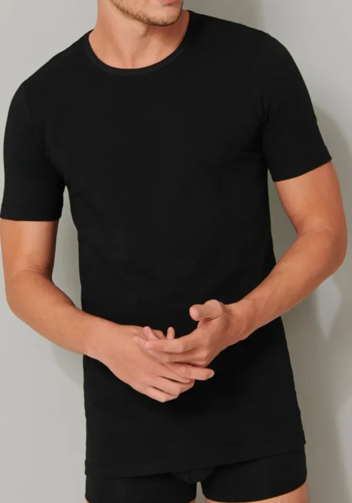 SCHIESSER 95/5 T-shirts (2-pack), O-hals, zwart