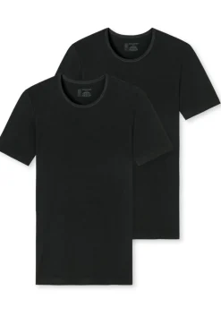 SCHIESSER 95/5 T-shirts (2-pack), O-hals, zwart