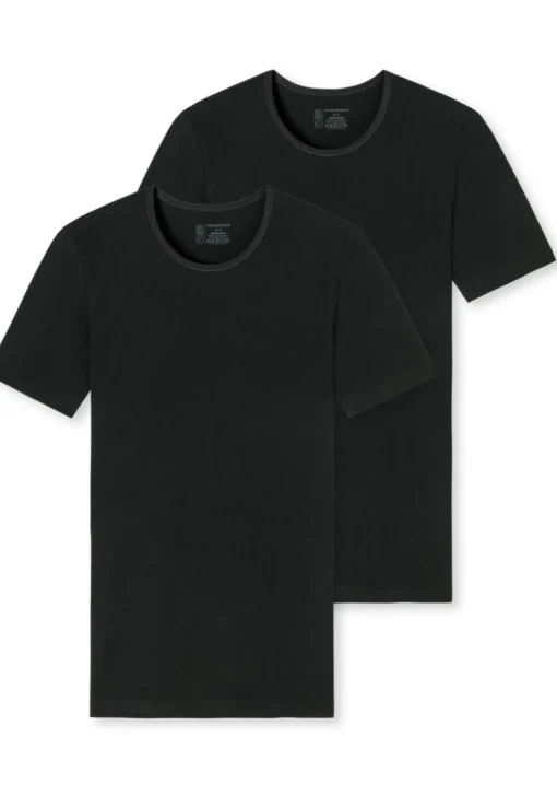 SCHIESSER 95/5 T-shirts (2-pack), O-hals, zwart