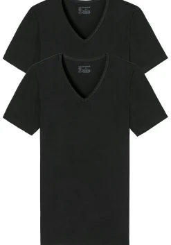 SCHIESSER 95/5 T-shirts (2-pack), V-hals, zwart