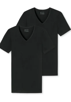 SCHIESSER 95/5 T-shirts (2-pack), V-hals, zwart