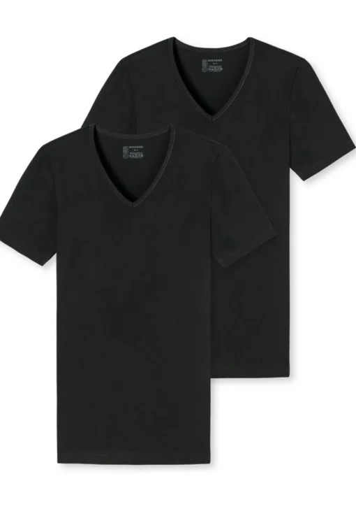 SCHIESSER 95/5 T-shirts (2-pack), V-hals, zwart
