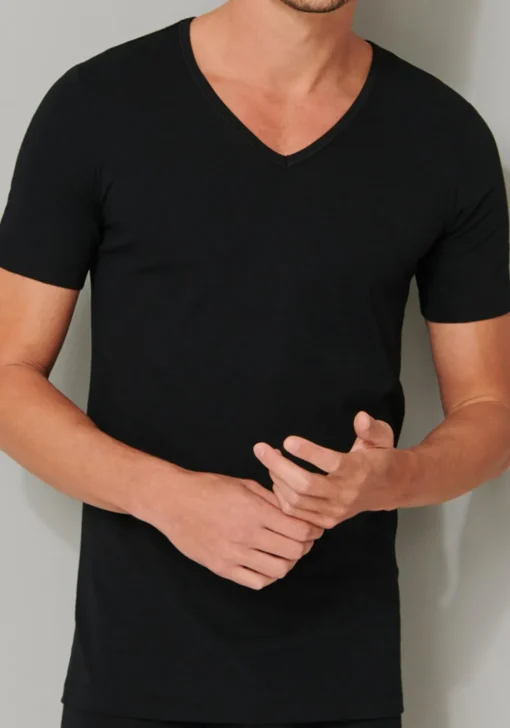 SCHIESSER 95/5 T-shirts (2-pack), V-hals, zwart