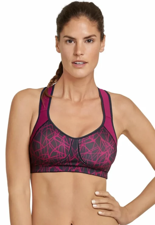 SCHIESSER Active bh (1-pack), dames sportbeha voorgevormde cups zonder beugel high support berry gedessineerd
