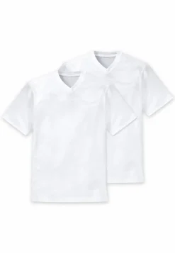 SCHIESSER American T-shirt (2-pack), heren shirt korte mouw jersey v-hals wit