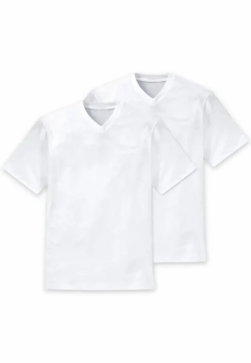SCHIESSER American T-shirt (2-pack), heren shirt korte mouw jersey v-hals wit