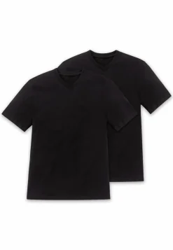 SCHIESSER American T-shirt (2-pack), heren shirt korte mouw jersey v-hals zwart