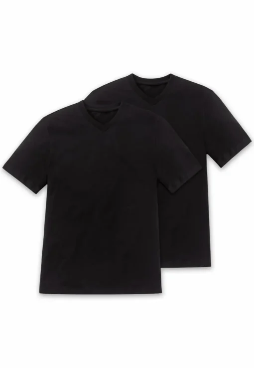 SCHIESSER American T-shirt (2-pack), heren shirt korte mouw jersey v-hals zwart