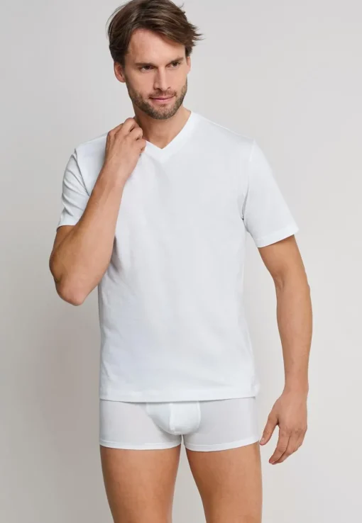 SCHIESSER American T-shirt (2-pack), heren shirt korte mouw jersey v-hals wit