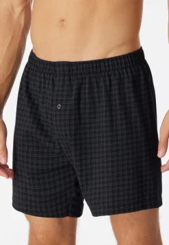 SCHIESSER Cotton Casuals boxer (1-pack), heren boxershorts jersey zwart geruit