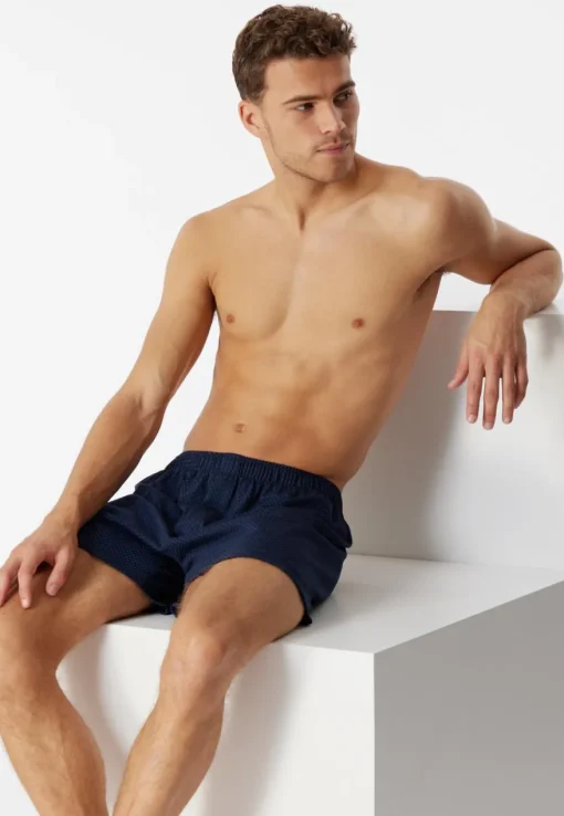 SCHIESSER Cotton Casuals boxer (1-pack), heren boxershort jersey donkerblauw met patroon