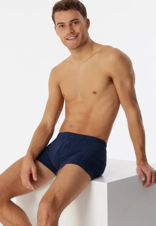 SCHIESSER Cotton Casuals boxer (1-pack), heren shorts donkerblauw geruit