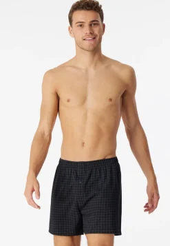 SCHIESSER Cotton Casuals boxer (1-pack), heren boxershorts jersey zwart geruit