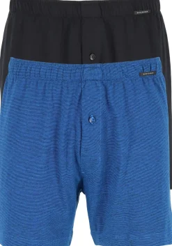 SCHIESSER Cotton Essentials boxershorts wijd (2-pack), tricot, zwart en blauw fijn gestreept