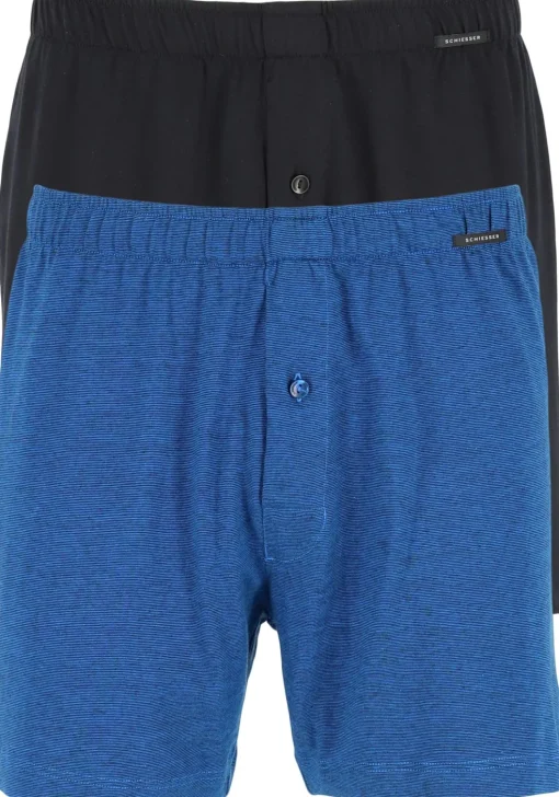 SCHIESSER Cotton Essentials boxershorts wijd (2-pack), tricot, zwart en blauw fijn gestreept
