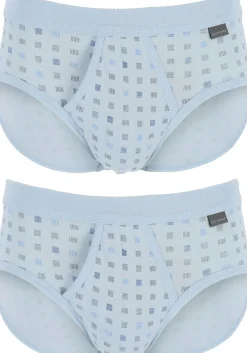 SCHIESSER Cotton Essentials sportslips (2-pack), Feinribb met gulp, lichtblauw geblokt