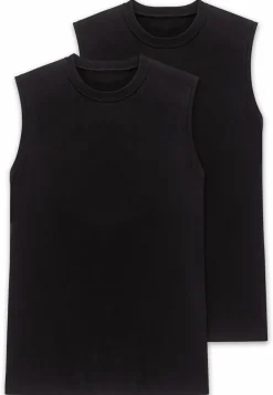 SCHIESSER Cotton Essentials singlet (2-pack), heren shirt mouwloos, muscle shirt zwart