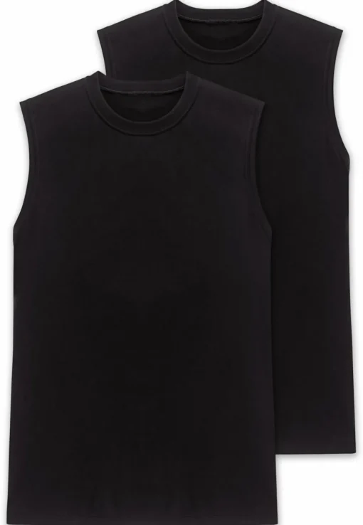 SCHIESSER Cotton Essentials singlet (2-pack), heren shirt mouwloos, muscle shirt zwart