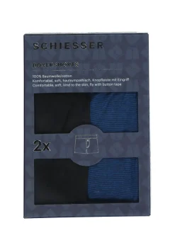SCHIESSER Cotton Essentials boxershorts wijd (2-pack), tricot, zwart en blauw fijn gestreept
