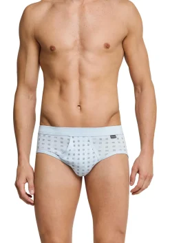 SCHIESSER Cotton Essentials sportslips (2-pack), Feinribb met gulp, lichtblauw geblokt