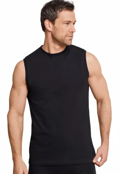 SCHIESSER Cotton Essentials singlet (2-pack), heren shirt mouwloos, muscle shirt zwart