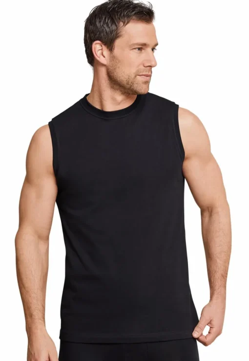 SCHIESSER Cotton Essentials singlet (2-pack), heren shirt mouwloos, muscle shirt zwart