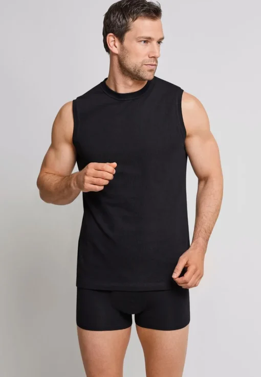 SCHIESSER Cotton Essentials singlet (2-pack), heren shirt mouwloos, muscle shirt zwart