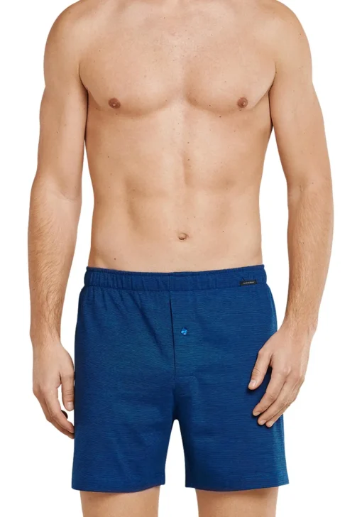 SCHIESSER Cotton Essentials boxershorts wijd (2-pack), tricot, zwart en blauw fijn gestreept