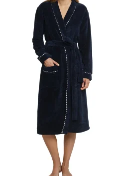 SCHIESSER dames badjas, dun bamboe badstof, donkerblauw met contrast bies