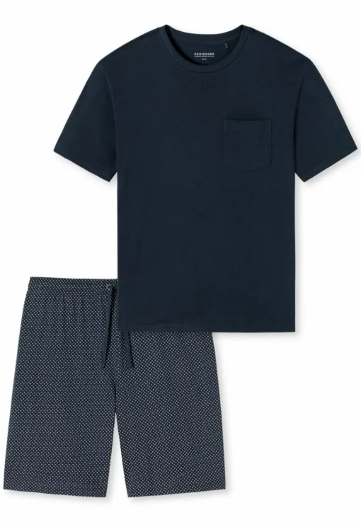 SCHIESSER Ebony shortamaset, heren shortama jersey blauw