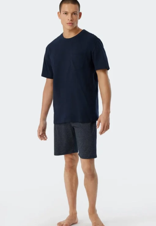 SCHIESSER Ebony shortamaset, heren shortama jersey blauw