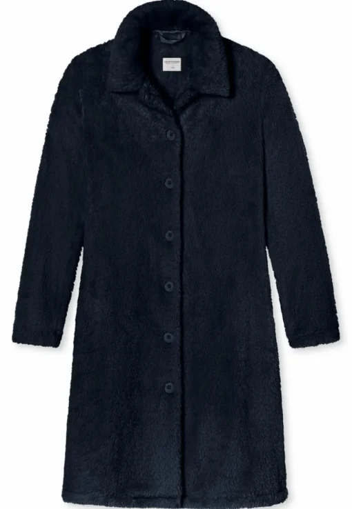 SCHIESSER Essentials badjas, dames kamerjas teddyfleece donkerblauw