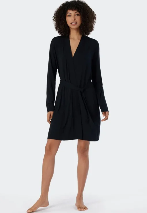 SCHIESSER Essentials badjas, dames kamerjas modal zwart